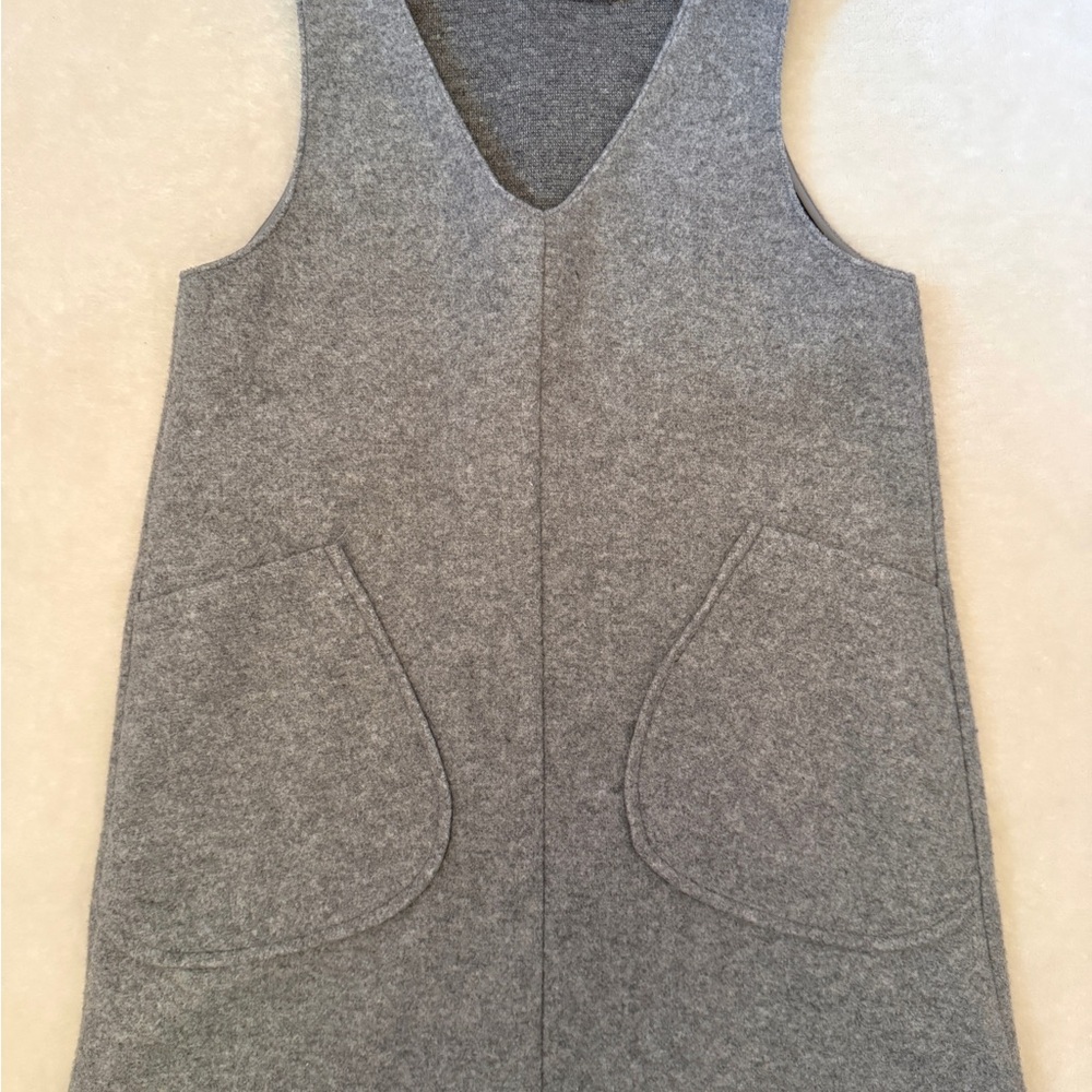 Zara Girls Gray Pinafore Sleeveless V-Neck Dress with Pockets